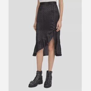 The Kooples Skirt paisley satin ruffle midi womens Black (small) edgy minimalist